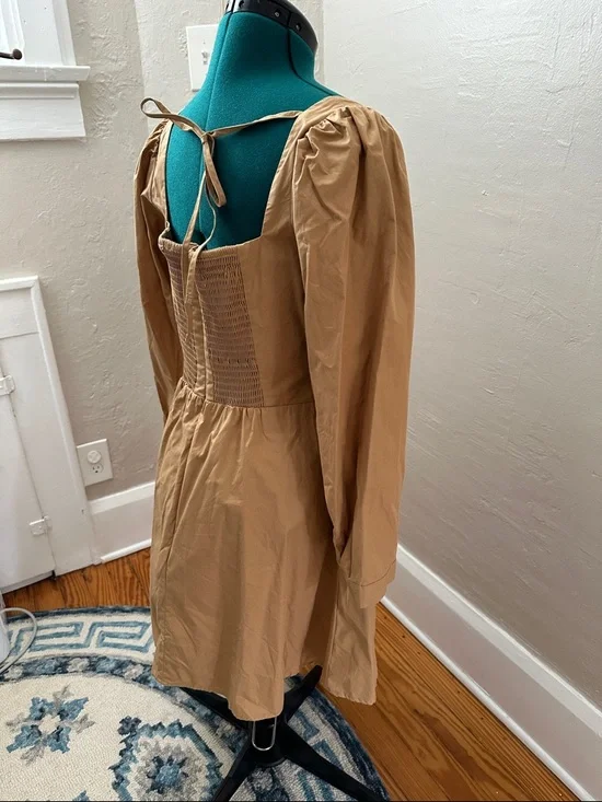 By Anthropologie Long-Sleeve Square-Neck Poplin Mini Dress - Picture 6 of 6